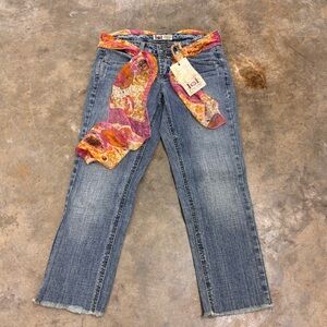 Vtg LEI Low Rise Capri Jeans with Scarf Belt Y2K Juniors 1 Britney Spears